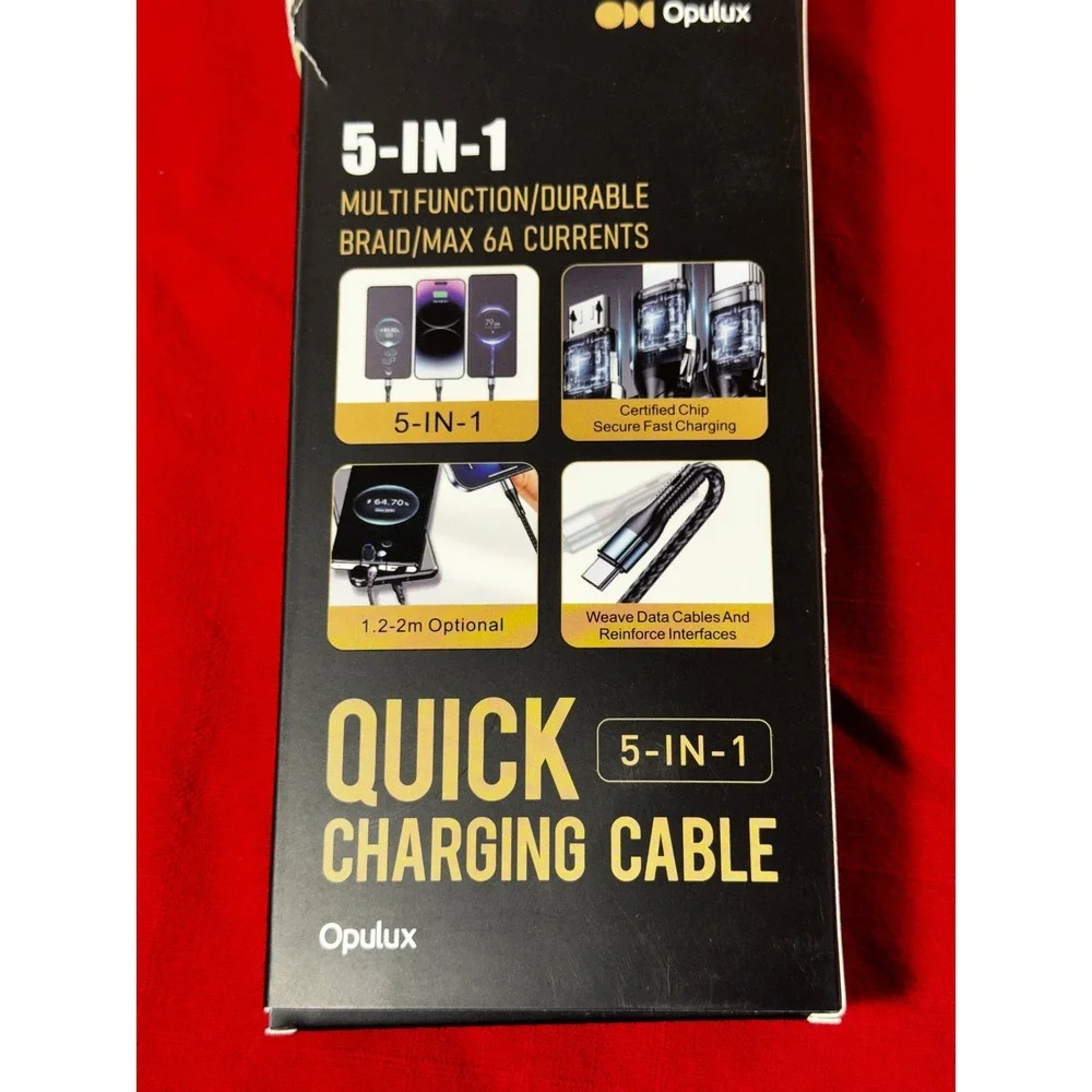 Opulux 5-in-1 Quick Charging Cable 120W 6A & Magnetic Car Air Vent Mount Bundle